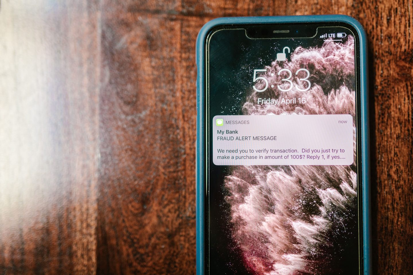 An Alert Text Message on a An alert text message on a cellphone, representing UCSTAK's Toll Fraud Prevention feature.
